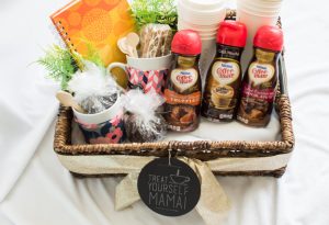 Make a coffee lovers gift basket to give to a new mommy so she can treat herself to a few moments of alone time to jump start her day. #sipindulgence #ad