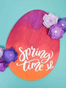 Gradient Wooden Easter Egg - This wooden Easter egg from the Target Dollar Spot is a bold and colorful DIY that is the perfect door decoration to welcome in Springtime!