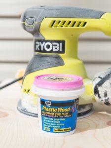 Use wood filler and the Ryobi sander to prep your wood for paint