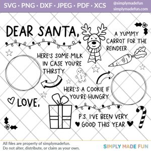 Treats for Santa Laser Cut Tray - hand drawn image to download to use with a laser cutter or vinyl cutting machine like the Silhouette Cameo or Cricut Maker